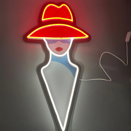 🆕🎁NEW LED Neon Sign -Lady with Red Hat